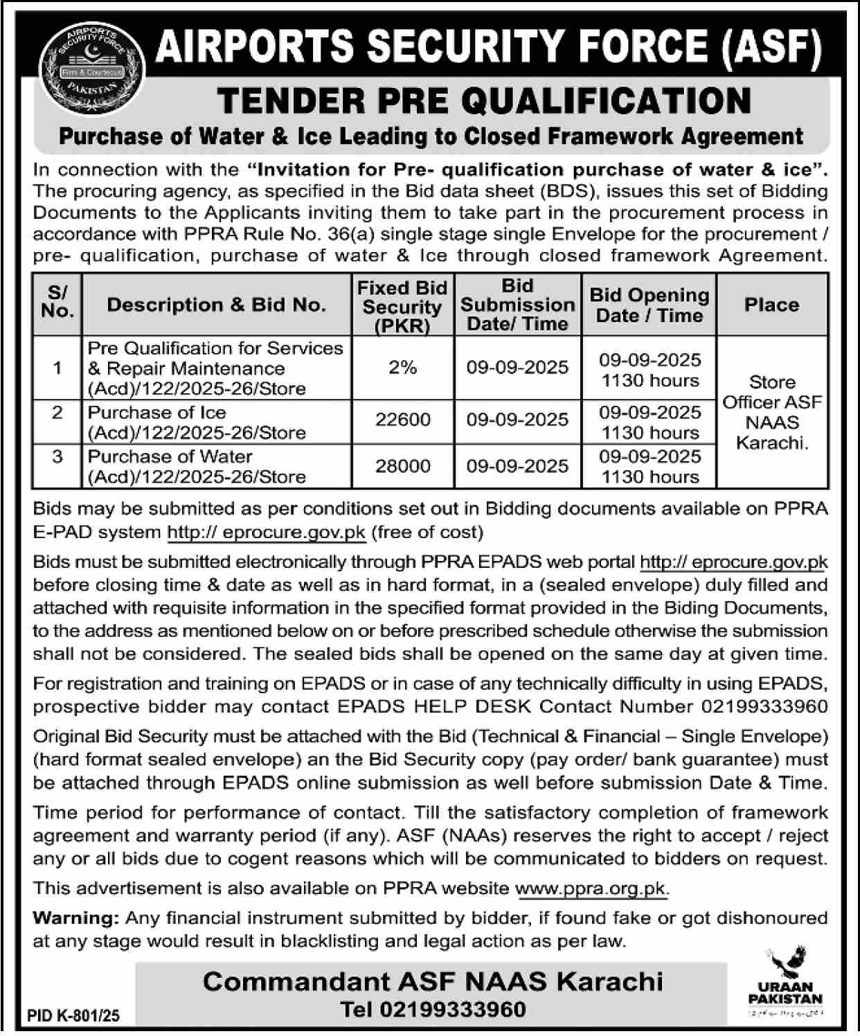 Airports Security Force Tender Notice